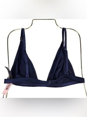 Victorias Secret bra bralette unlined soft stretch navy rhinestone strap Sz L